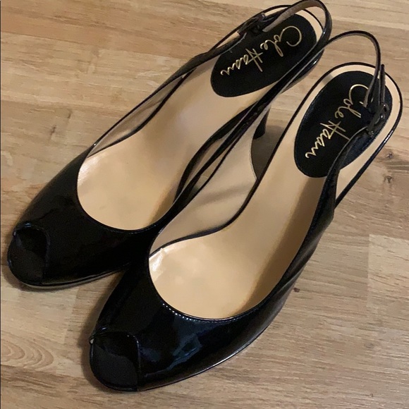 Cole Haan patent black peep toe slingback heel _9 - Picture 2 of 9